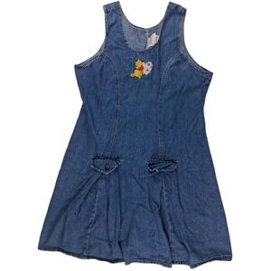 New Moves Vintage Winnie The Pooh Sz 12 Girls Denim Jumper Dress Jean JcPenny